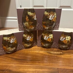 Aphorism Floral Drinking Glasses Set - Brown and Gold